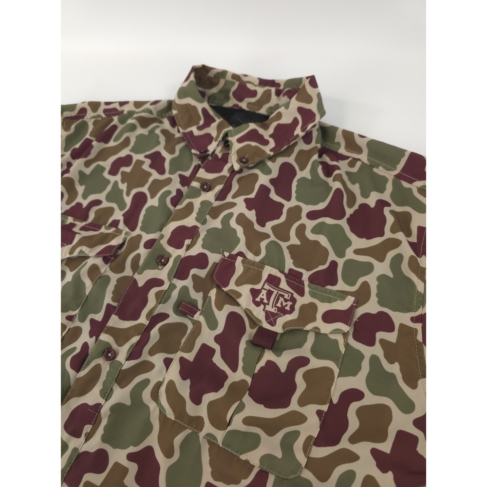 Amigo Provisions Texas A&M Aggies Duck Camo Fishing Shirt Mens XL Button Up